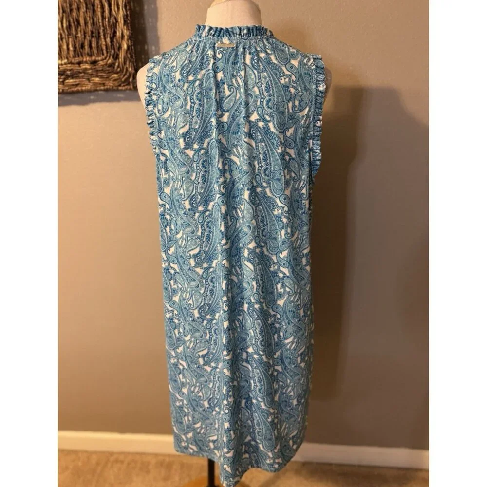 Michael Kors Shift Dress 1X Blue White Paisley Sleeveless Stretch Career Church